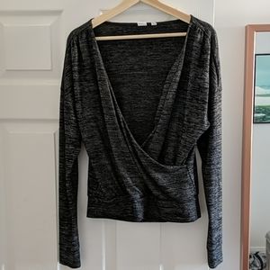 GAP Faux Wrap Softspun Grey Cropped Sweater